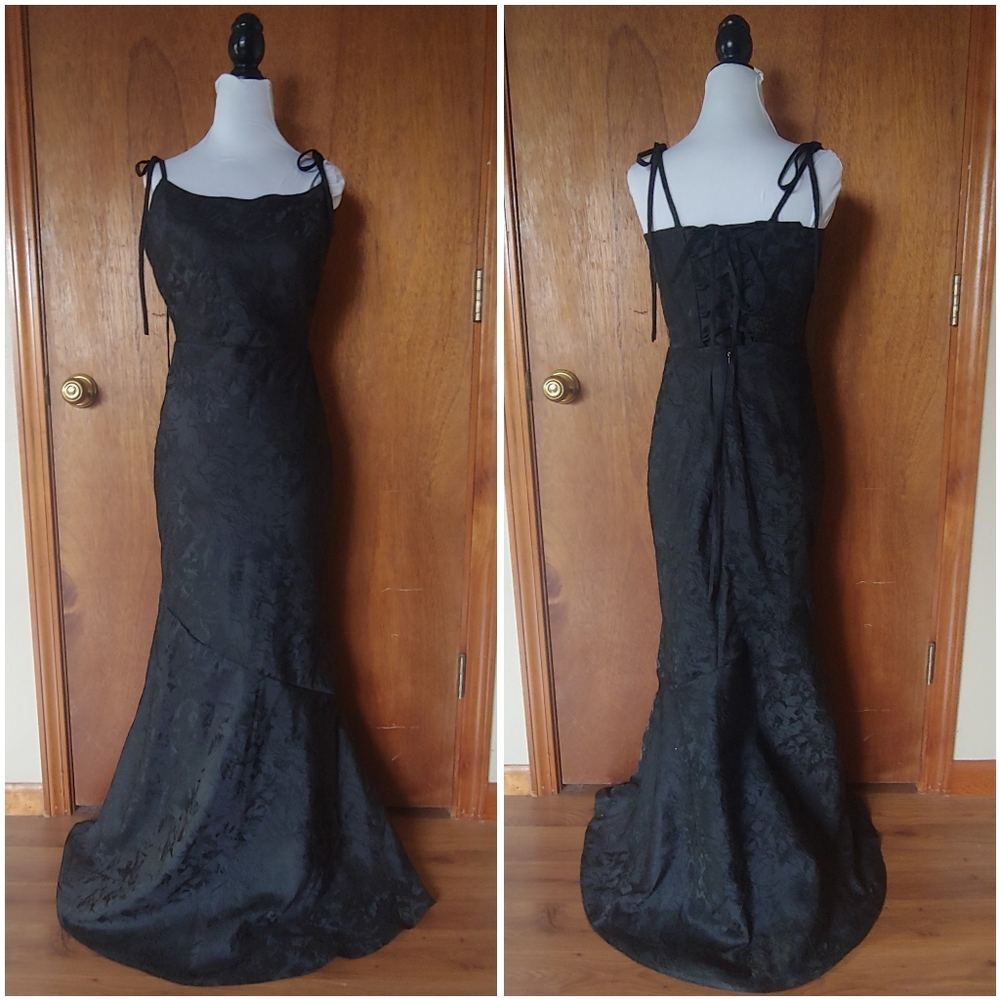 NWT Jeheth Black Satin Floral Corset Embroidered Formal Mermaid Maxi Dress 6 - Picture 3 of 16